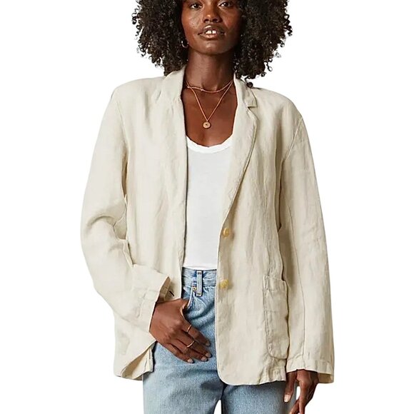 Velvet by Graham & Spencer Lenny Linen Blazer SZ L Cream Relaxed Fit Minimalist - Picture 1 of 12